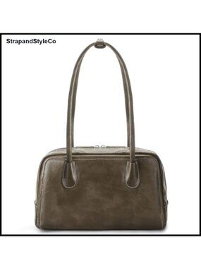 Vegan Leather Retro Bowling Shoulder Bag Top Handle Satchel Purse